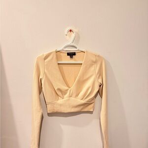 Forever 21 Cream Long Sleeve Crop Top